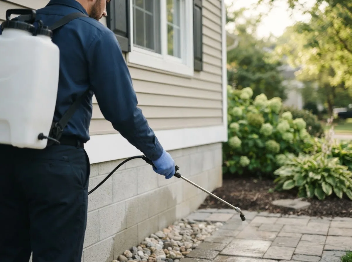 Pest control technician inspecting a home in Carlyle, IL